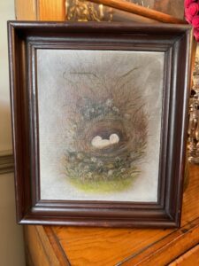 Bird nest and eggs antique oil painting